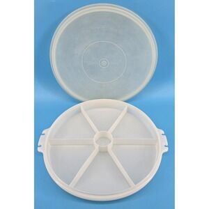 Vtg Tupperware Divided Party Susan Serving Tray 405 W/Lid 224 Veggies White